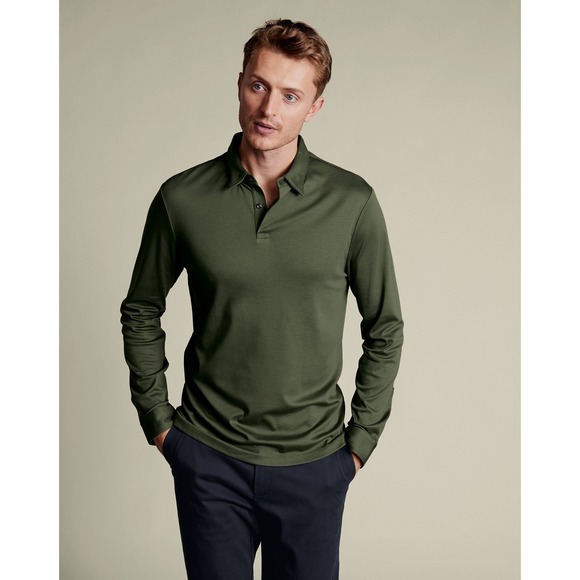 Charles Tyrwhitt Tops - Charles Tyrwhitt Polo Shirt Women XL Green Long Sleeve Button Cuff Jersey